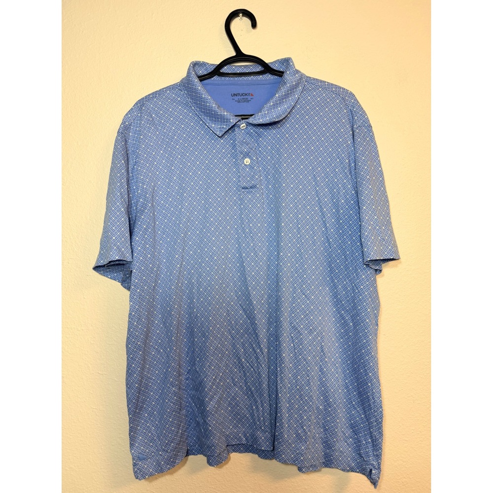 UNTUCKit Mens XL Blue Geometric Dot Print Short Sleeve 100% Cotton Polo Shirt